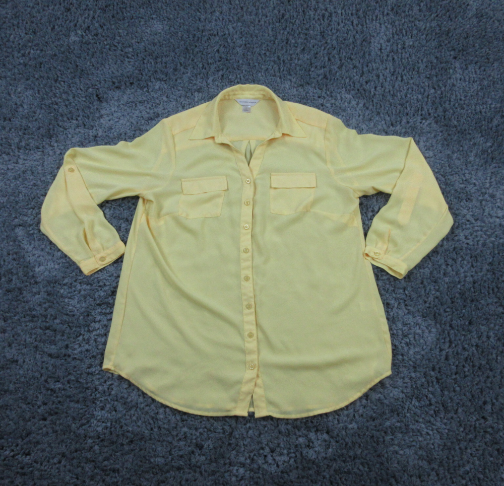Christopher & Banks Shirt Womens Large Yellow Sheer Long Sleeve Button Up